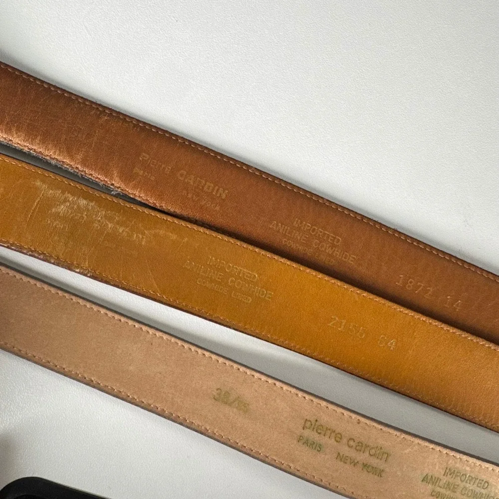 Pierre Cardin Vintage Leather Belt Bundle Womens Black Brown Tan Cowhide 34 F14Q